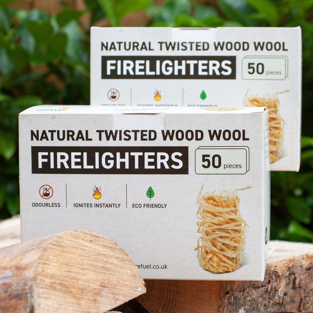 Wood wool firelighters, eco-friendly, quick lighting.